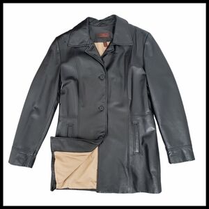 Danier Heavy Women's Leather Button Down Black Coat Size Medium